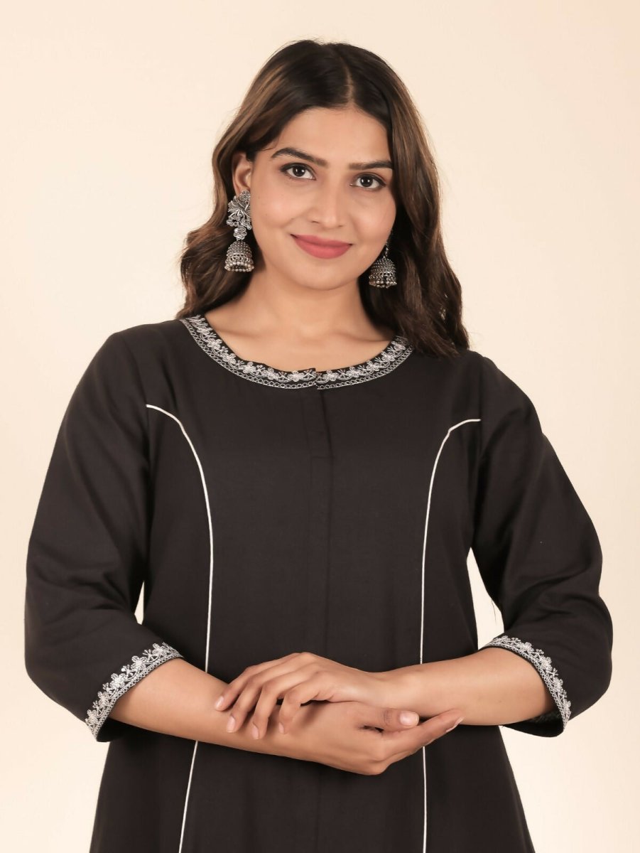 Aramya A-line Linen Cotton Solid Women's Kurta - Black | Grocsy