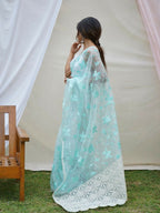 Vamsee Ishaq Sky Organza Saree | Grocsy