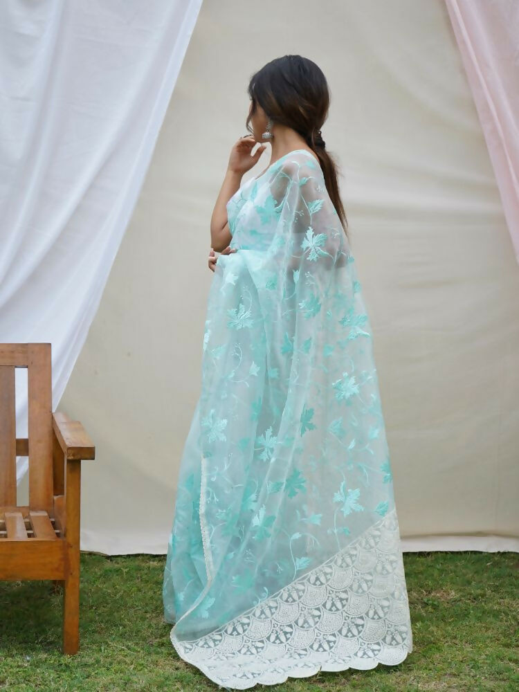 Vamsee Ishaq Sky Organza Saree | Grocsy