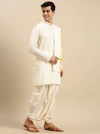 Ramraj Cotton Premium Wedding Cream Readymade Panchakacham,Kurta & Towel Set RP Jari | Grocsy