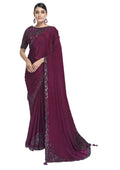 Maroon Georgette Crepe Sequence Embroidered Border & Pallu Saree With Blouse Piece - Norita Avyaan | Grocsy