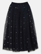 Ahalyaa Navy Blue Net Asymmetric Kids Top With Skirt For Girls | Grocsy