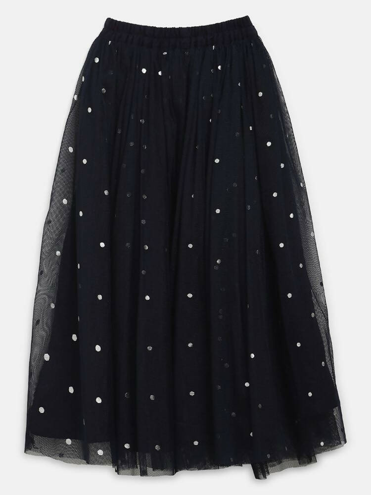 Ahalyaa Navy Blue Net Asymmetric Kids Top With Skirt For Girls | Grocsy