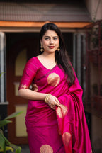 Rani Silk Woven Saree with Unstitched Blouse - Hiral Fashion | Grocsy