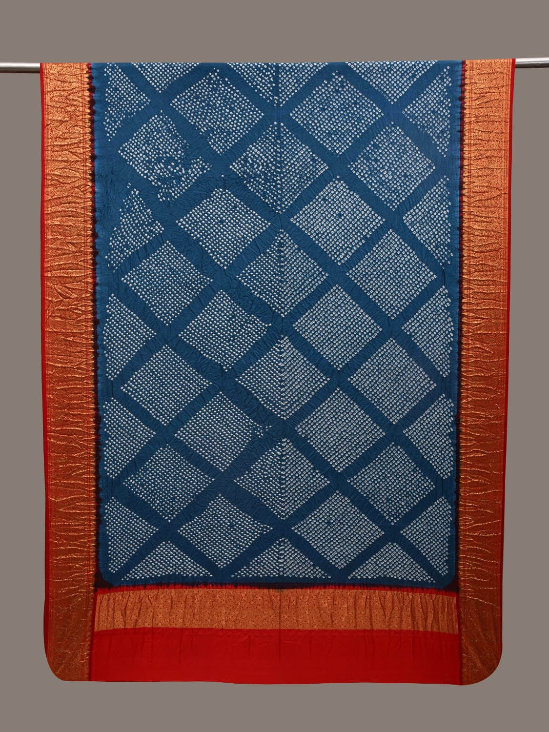 Teal and Red Bandhani Kanchipuram Silk Handloom Dupatta with Border Design - Global Threads | Grocsy