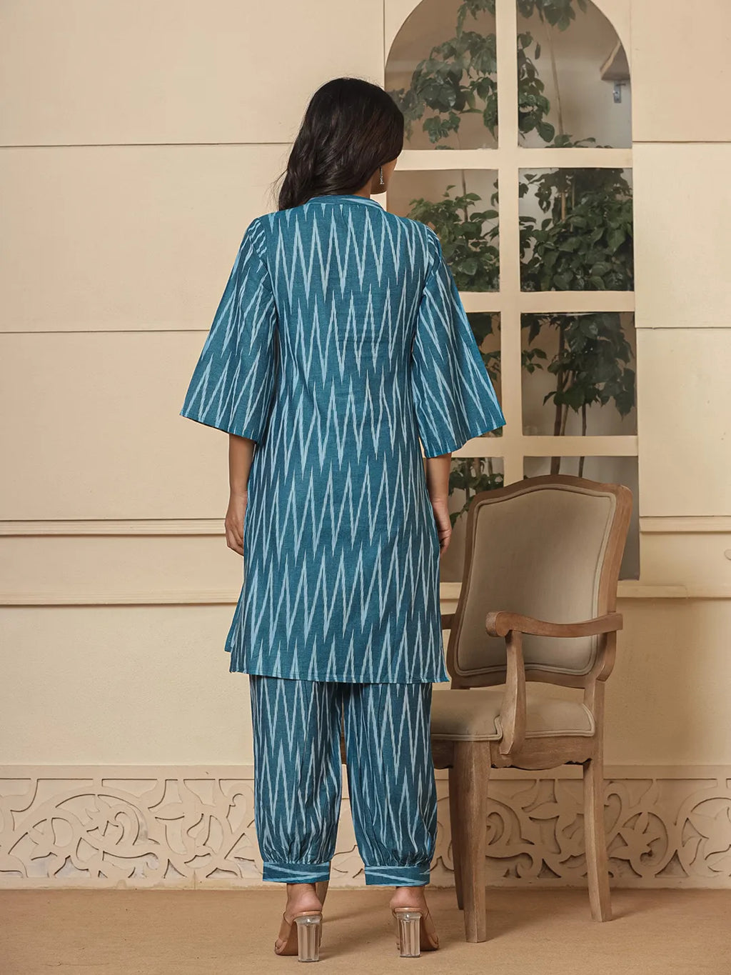 Yufta Teal Blue Cotton Ikat Co-Ord Set | Grocsy