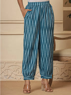 Yufta Teal Blue Cotton Ikat Co-Ord Set | Grocsy