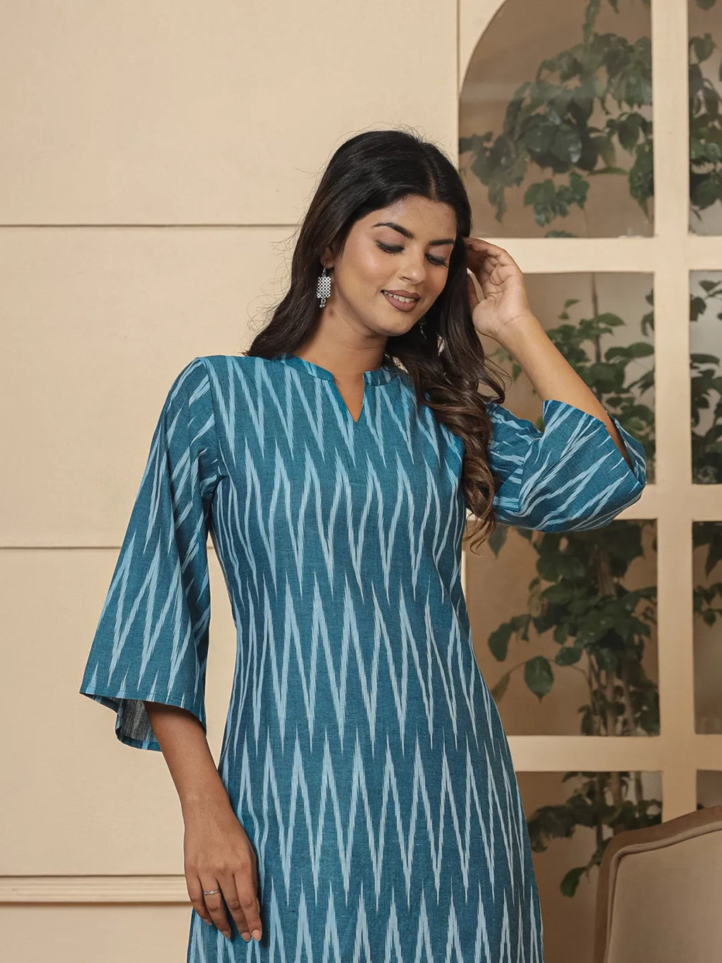 Yufta Teal Blue Cotton Ikat Co-Ord Set | Grocsy