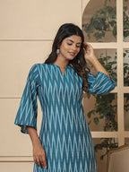 Yufta Teal Blue Cotton Ikat Co-Ord Set | Grocsy