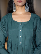 Yufta Teal Blue Embroidered A-Line Kurta Dupatta Set | Grocsy