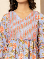 Yufta Violet Cotton Floral Print Tiered Dress With Ruffles | Grocsy