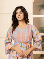 Yufta Violet Cotton Floral Print Tiered Dress With Ruffles | Grocsy