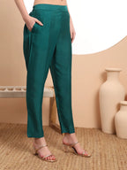 Yufta Teal Green Embroidered Kurta With Pant And Dupatta Comes With Cotton Lining | Grocsy