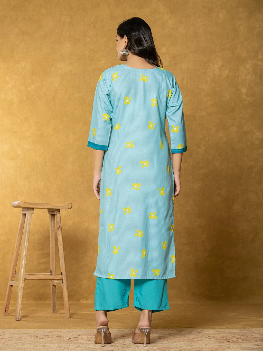 Yufta Teal Green Linen Kurta Dupatta Pant Set | Grocsy