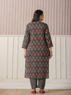 Yufta Teal Green Pure Cotton Sequins-Cutdana Work Kurta Dupatta Pant Set | Grocsy