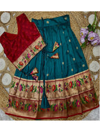 Evanik Blue Kids Paithani Silk Lotus Pattern Lehenga Choli | Grocsy