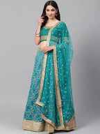 Tulsi Art Turquoise Blue Semi-Stitched Myntra Wedding Wear Lehenga & Unstitched Blouse With Dupatta | Grocsy
