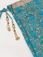Tulsi Art Turquoise Blue Semi-Stitched Myntra Wedding Wear Lehenga & Unstitched Blouse With Dupatta | Grocsy