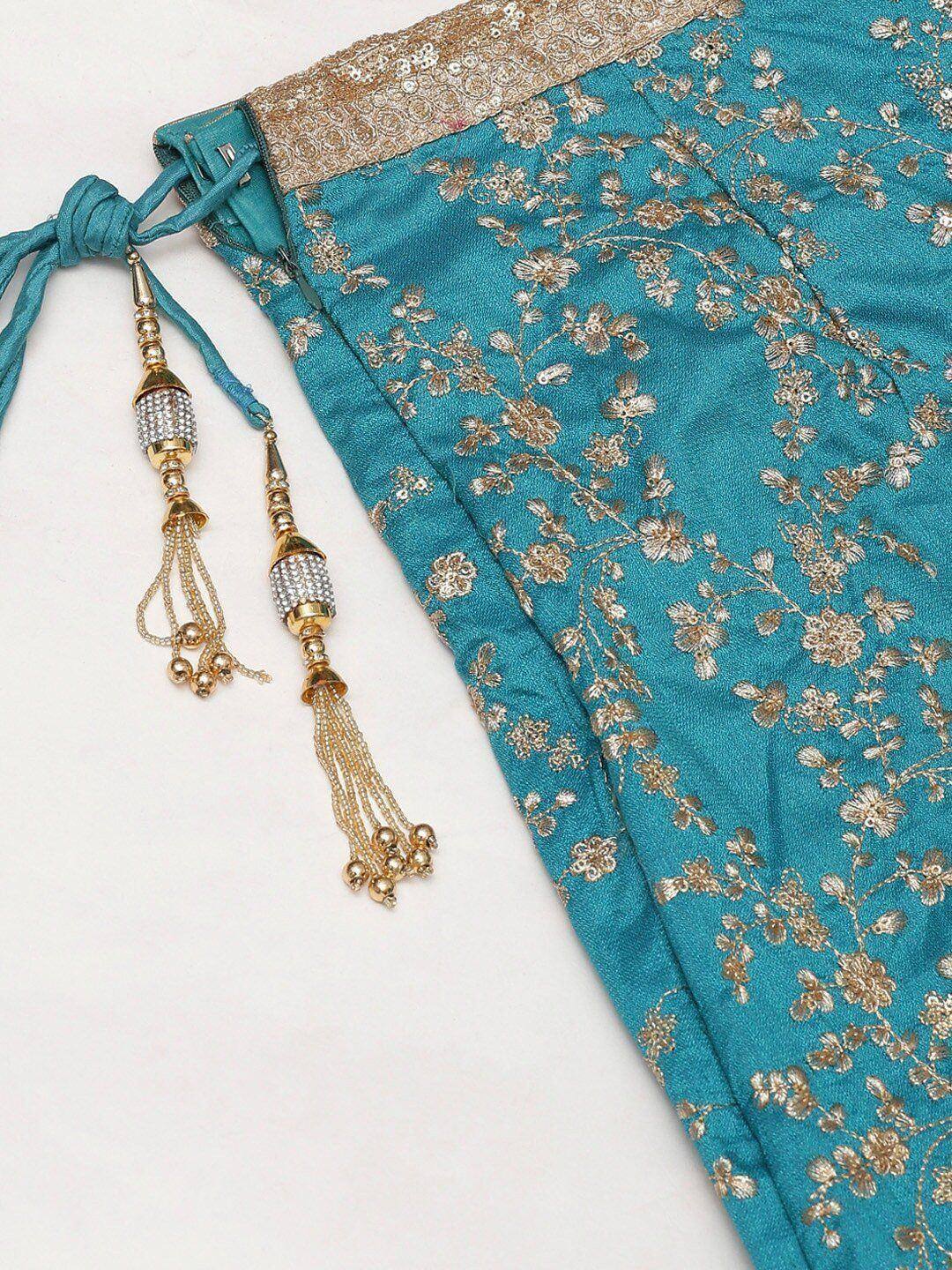 Tulsi Art Turquoise Blue Semi-Stitched Myntra Wedding Wear Lehenga & Unstitched Blouse With Dupatta | Grocsy