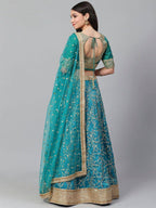 Tulsi Art Turquoise Blue Semi-Stitched Myntra Wedding Wear Lehenga & Unstitched Blouse With Dupatta | Grocsy