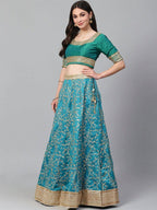 Tulsi Art Turquoise Blue Semi-Stitched Myntra Wedding Wear Lehenga & Unstitched Blouse With Dupatta | Grocsy