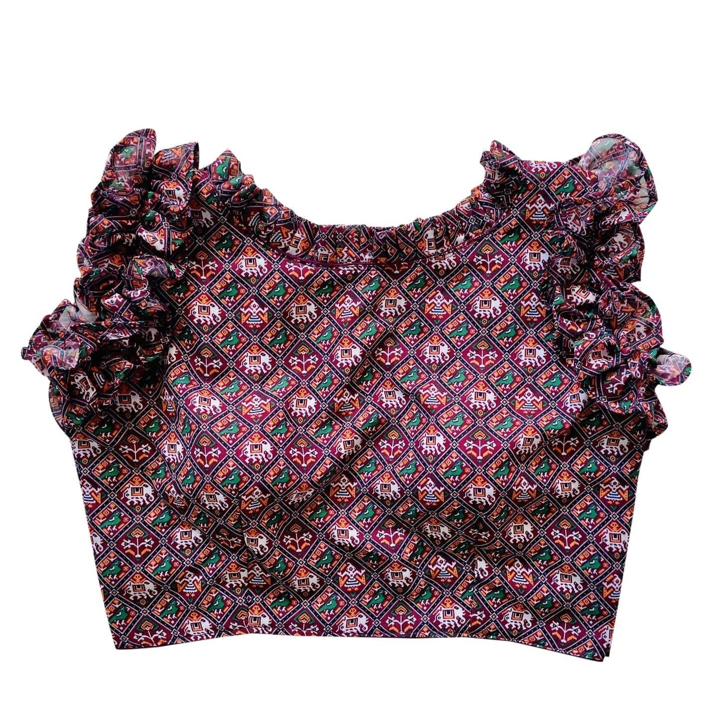 Vamika Wine Red Georgette Frill Blouse | Grocsy