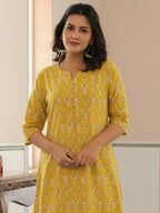 Aramya A-line Soft Cotton Butti Print Women's Kurta Set - Yellow | Grocsy