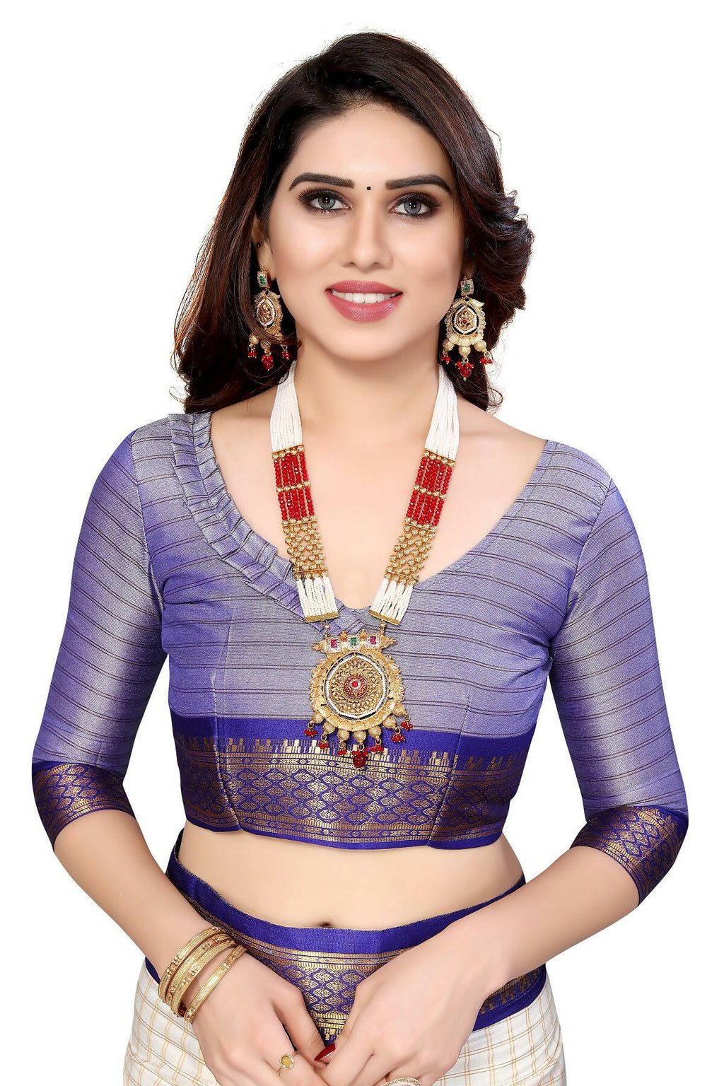 Vamika Weaving White Cotton Silk Saree (DEVAL PURPLE) | Grocsy