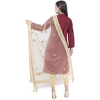 A R Silk Light Golden Color Flower Mirror Orgenza Cotton Dupattas and Chunnis | Grocsy
