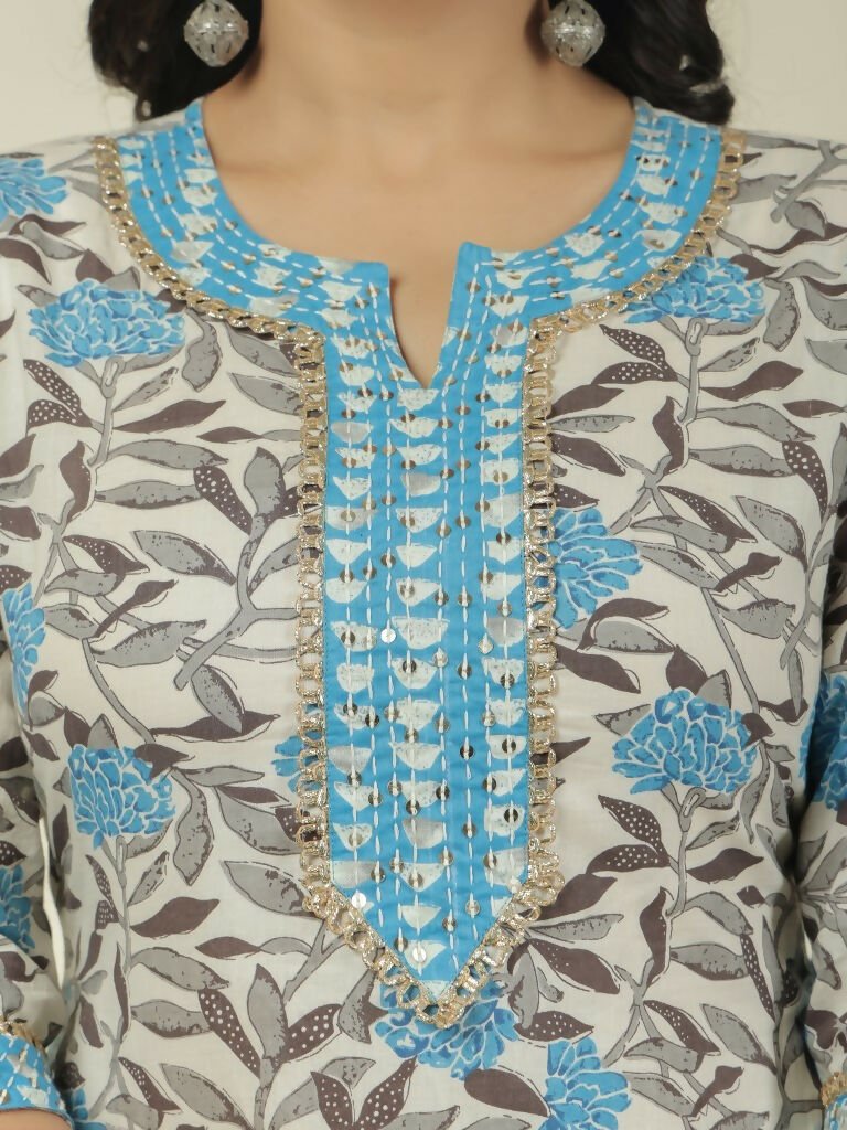 Aramya Straight Soft Cotton Floral Print Women's Kurta - Off White | Grocsy