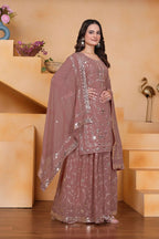 Teeya Creation Onion Color Faux Georgette Embroidery Work Wedding Wear Palazzo Set | Grocsy