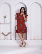 Miravan Women Empire Waist Rust Mini Length Dress | Grocsy