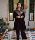 Vastranavya Purple Velvet Sequence Embroidery Work Top With Palazzo | Grocsy