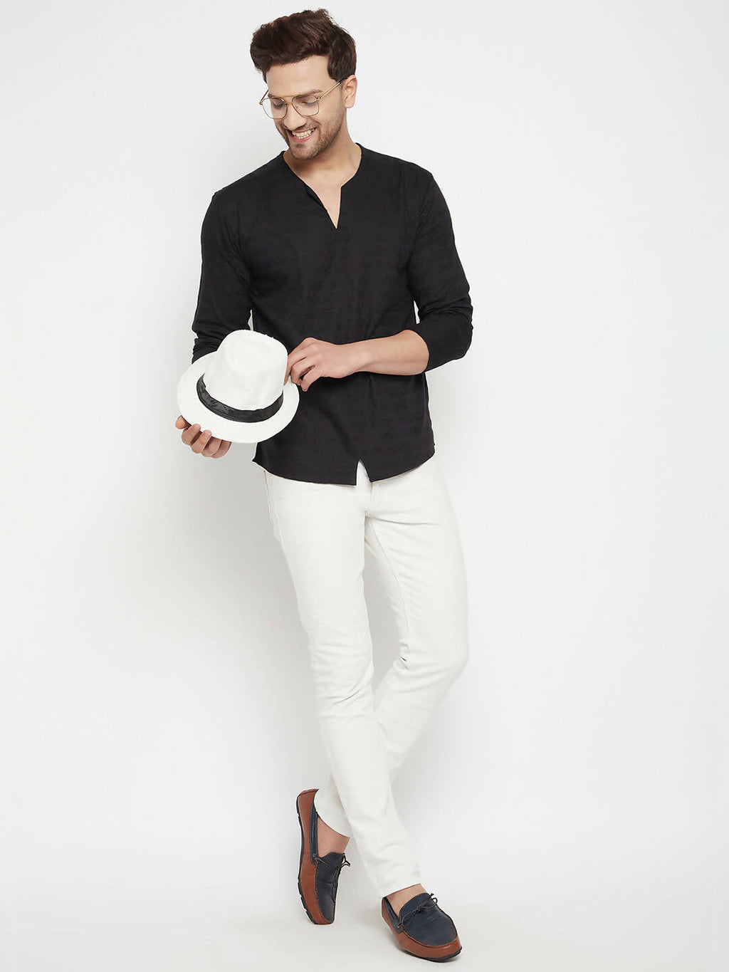 Even Apparels Black Viscose Men's Kurta With Slit Neckline | Grocsy