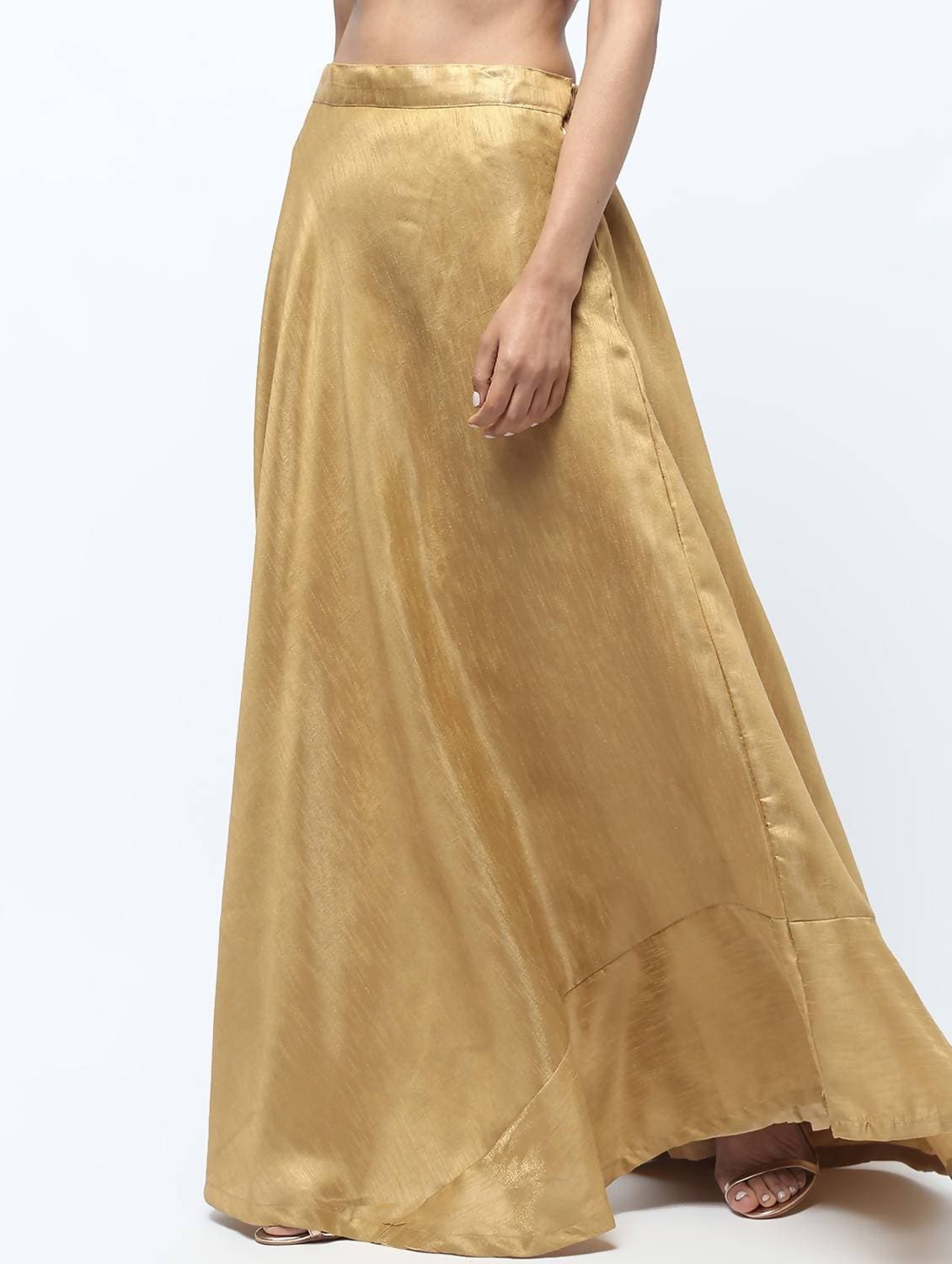 Cheera Golden Color Silk Blend Long Skirt | Grocsy