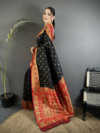 Joban Fashion Black Intricate Motifs Soft Silk Banarasi Saree | Grocsy