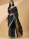 Black Tissue Slub Embroidered Saree with Unstitched Blouse - Vairagi | Grocsy