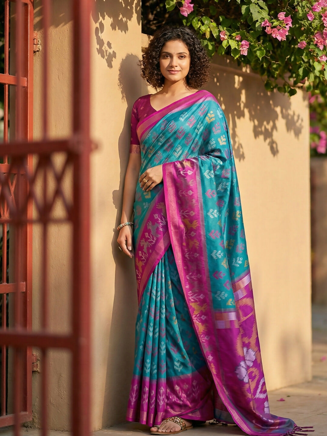 Shree Shyam Fashion Sky Blue Pochampally Silk Saree | Grocsy