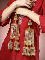 NVR Women's Pack Of 2 Gold-Polished & White Pearl Beaded Bridal Heavy Kaleera Sets | Grocsy