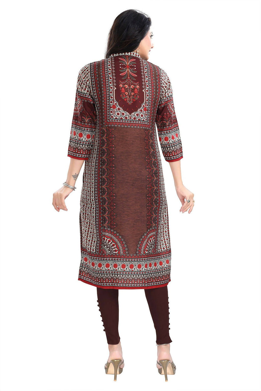 Snehal Creations Beautiful Brown Digital Print Masleen Long Kurti Tunic | Grocsy