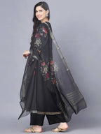 Myshka Women Black Printed Kurta with Dupatta | Grocsy