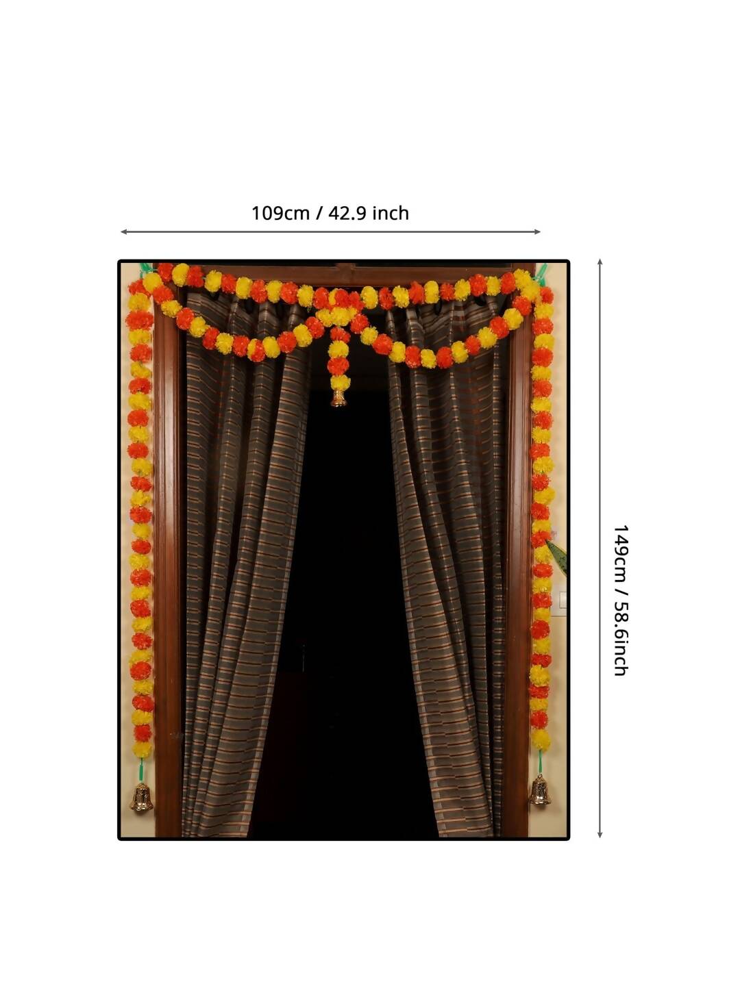 Tied Ribbons Yellow & Orange Door Hanging Garland Toran with Bells | Grocsy
