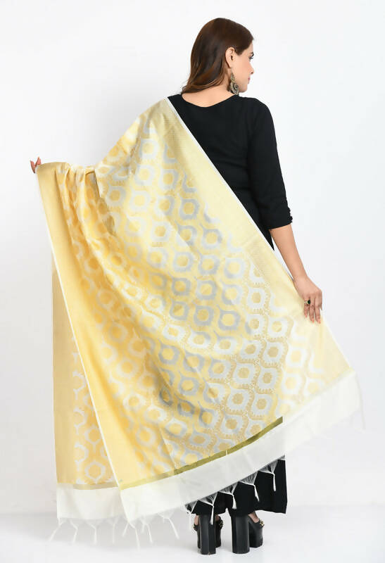Mominos Fashion Moeza Women's Banarsi Silk All Over Woven Design Cream Dupatta | Grocsy