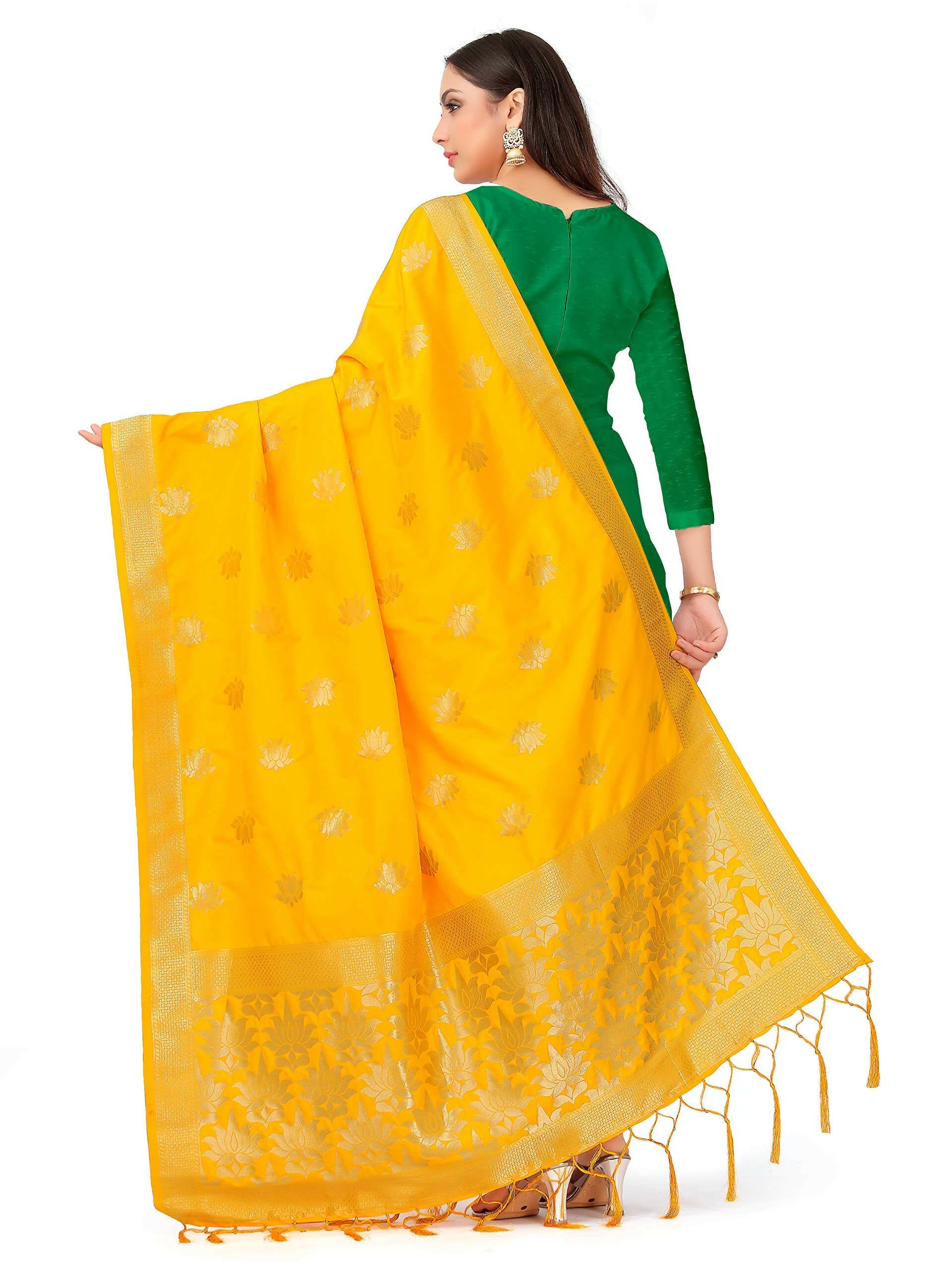 Mimosa Women's Gold Banarasi Art Silk Dupatta | Grocsy