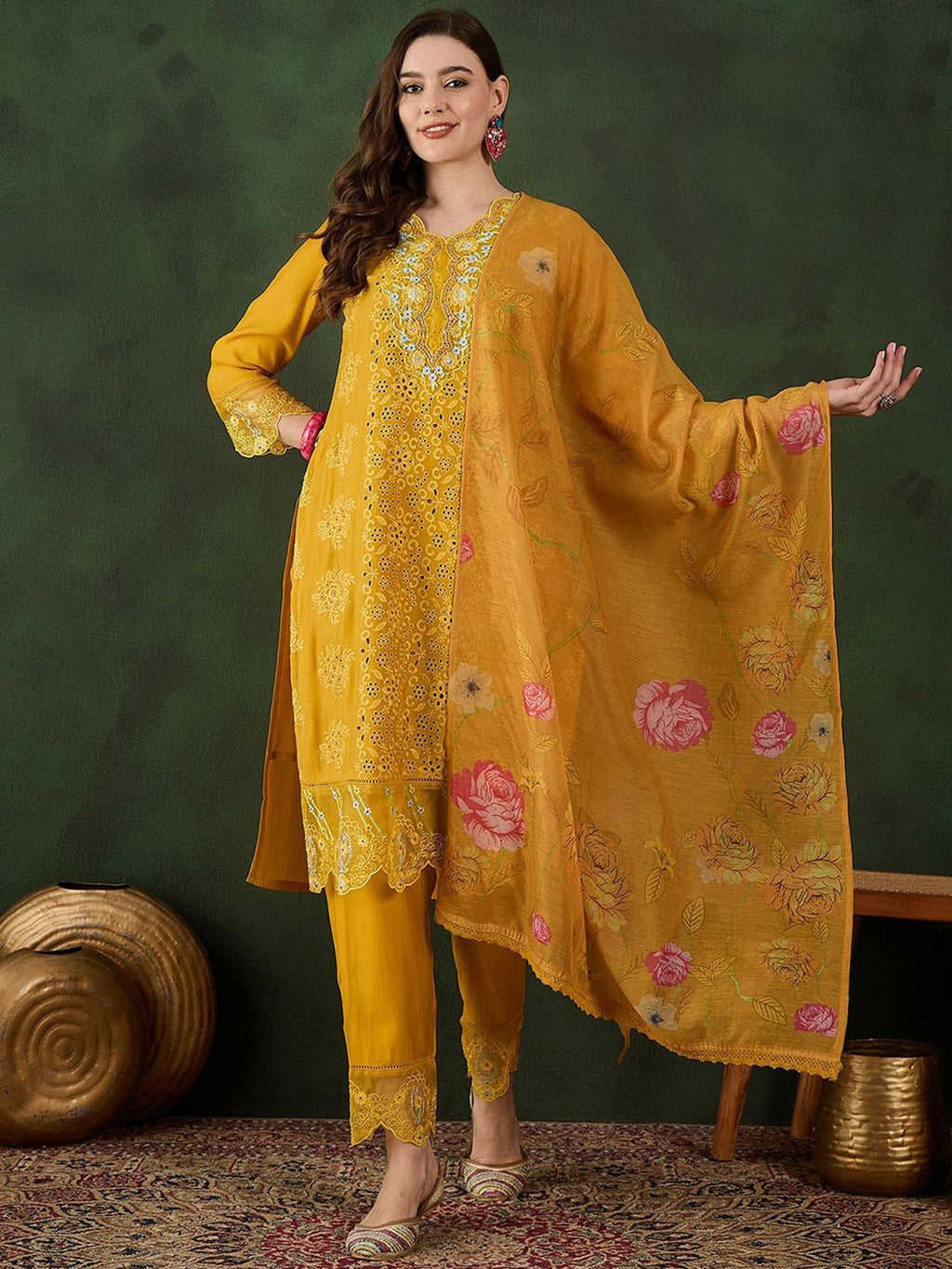 Sangria Embroidered Kurta With Trousers & dupatta | Grocsy