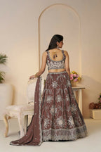 Kesar Fab Dark-Onion-Pink Silk Embroidered Lehenga | Grocsy