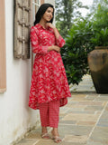 Aramya High Low Soft Cotton Floral Print Women's Kurta - Red | Grocsy