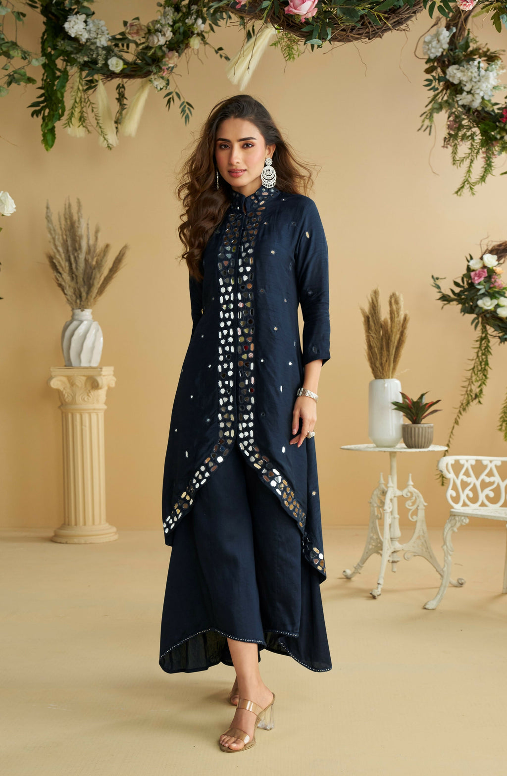 Anaita Black Silk Stylish Readymade Suit with Real Mirror Work | Grocsy