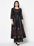 Aniyah Rayon Black Color Block Print Anarkali Kurta (AN-187K) | Grocsy