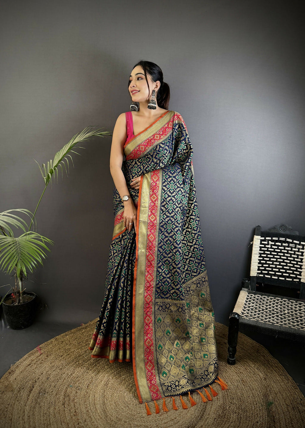 Joban Fashion Navy Blue Patola Soft Silk Patola Saree | Grocsy
